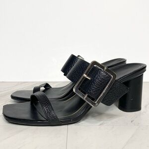 Vionic Brookell Black Leather Buckle Heeled Sandal 10